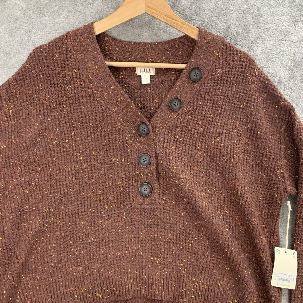 a.n.a. Sweater Womens Petite Small Brown V Neck Knit Casual Sweatshirt Pullover - Picture 8 of 11